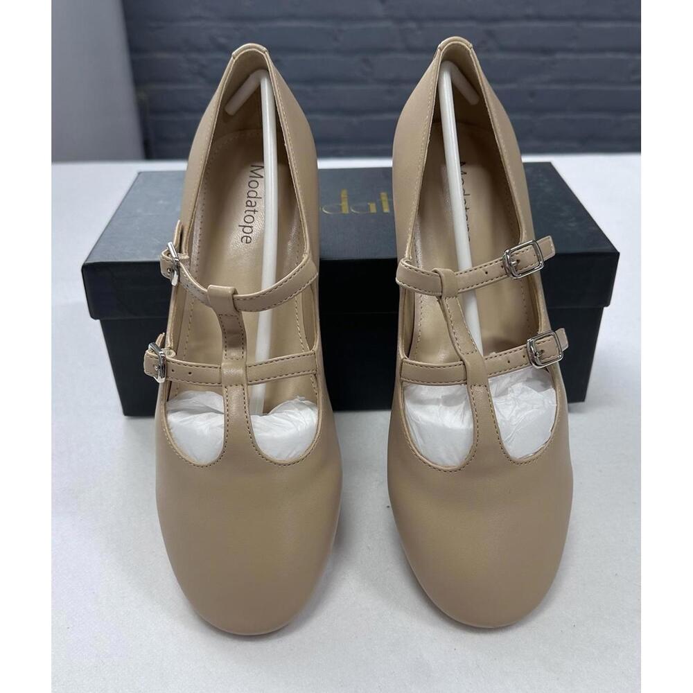 Modatope Double Strap Mary Jane Flats Nude Size‎ 7.5 Minimalist Balletcore NIB